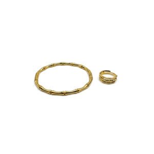Gold Bamboo-Inspired Bracelet & Ring Set