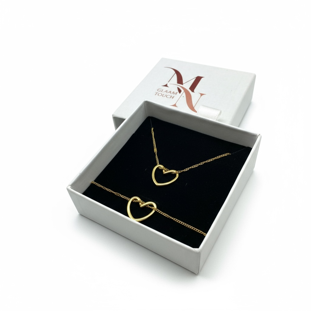 Heart-shaped necklace and bracelet set - elegant and simple design - Image 2