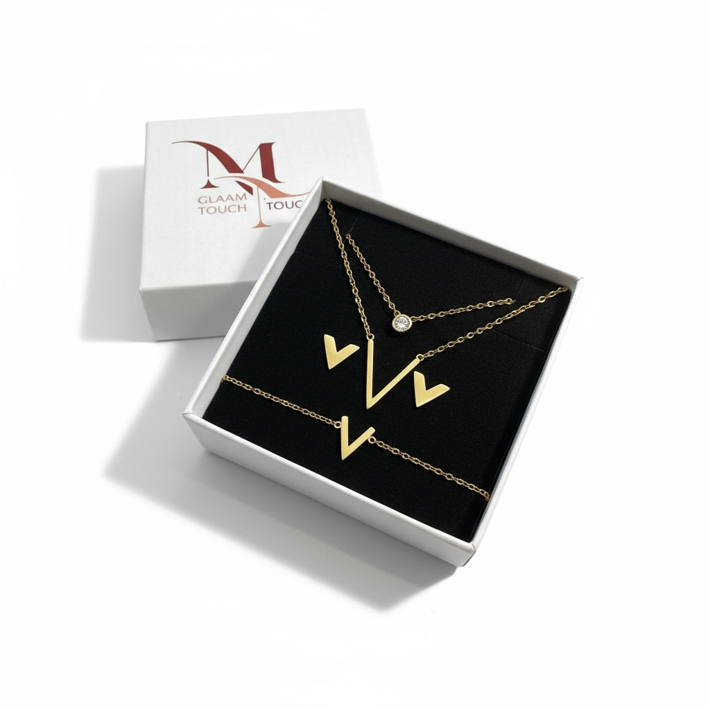 "V" Jewellery Set - Necklace, Bracelet and Earrings - Image 2