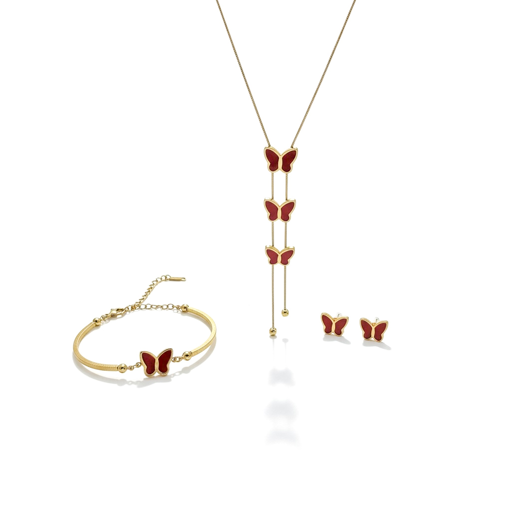 Gold Butterfly Jewelry Set – Necklace, Bracelet & Earrings - Image 2