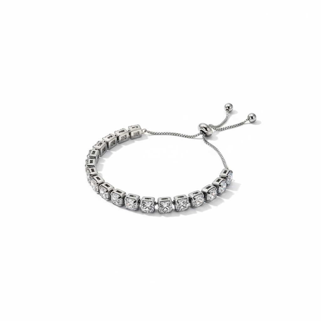 Silver Adjustable Tennis Bracelet – Sparkling Square-Cut Stones