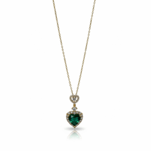 Gold Heart Necklace with Emerald Green Stone