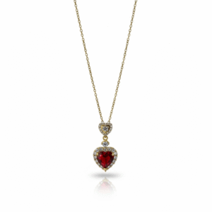 Gold Heart Necklace with Red Crystal Pendant
