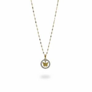 Gold Butterfly Pendant Necklace with Crystal Circle