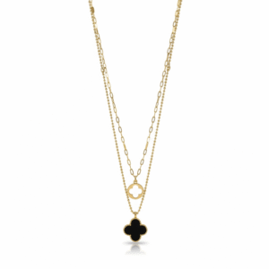 Double-Layered Black Onyx & Gold Clover Necklace