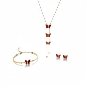 Butterfly Jewelry Set – Gold & Red