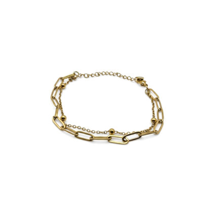 Double Chain Gold Bracelet with Bead Accents