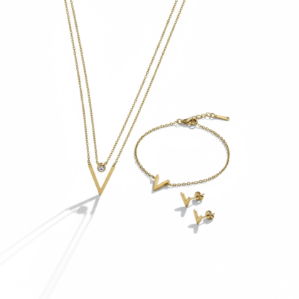 "V" Jewellery Set - Necklace, Bracelet and Earrings
