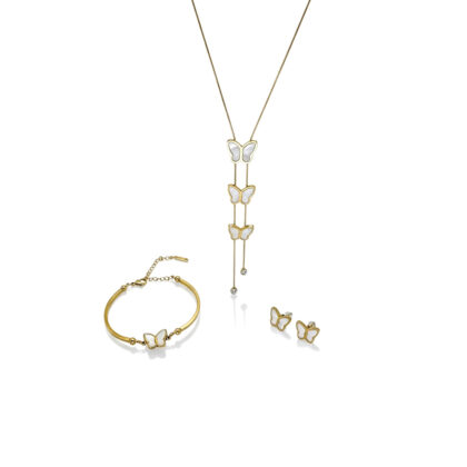 Gold Butterfly Jewelry Set – Necklace, Bracelet & Earrings